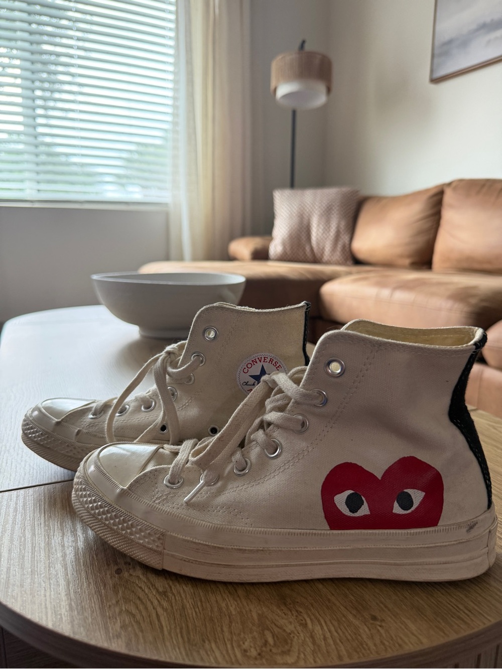 Converse High-Top Sneakers in Cream with Red Heart Graphic